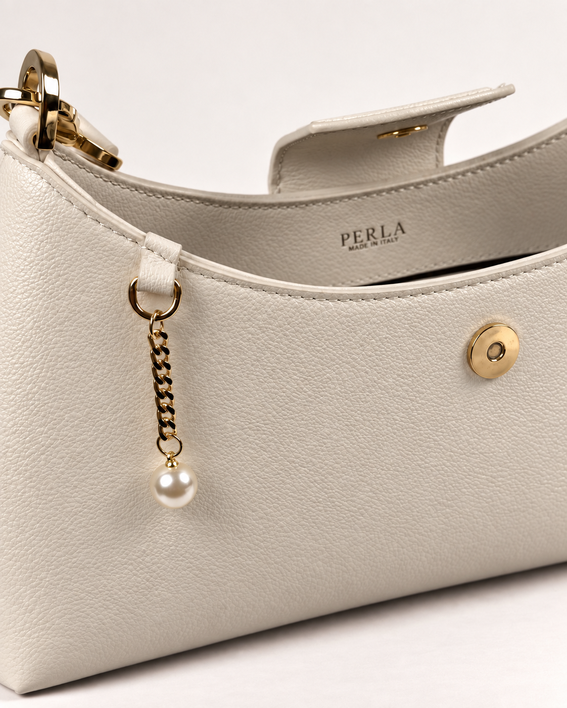 PERLA N°5 Shoulder Bag — Vitello Granato — Pearl White — 05
