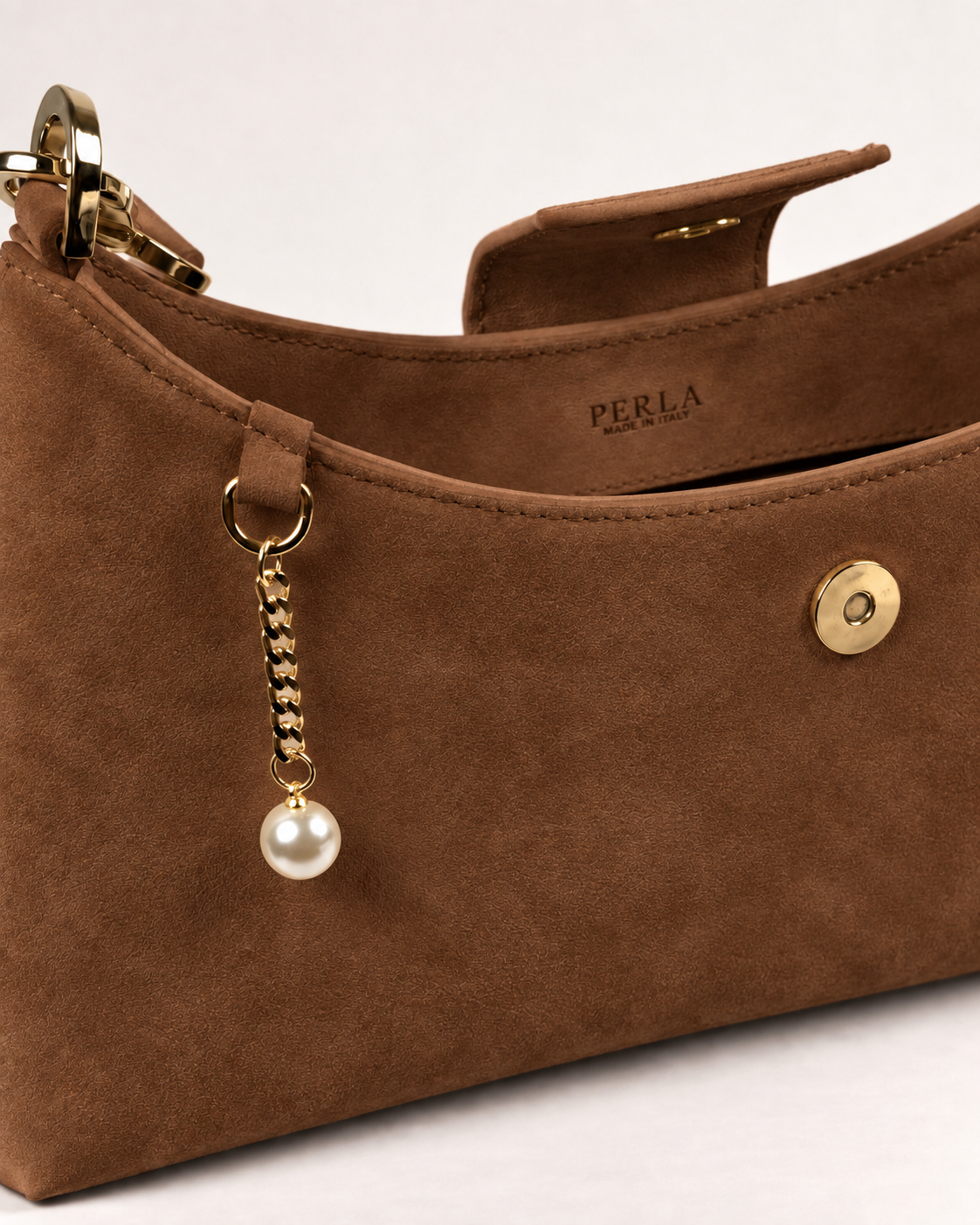 PERLA N°5 Shoulder Bag — Suede — Chocolate — 04