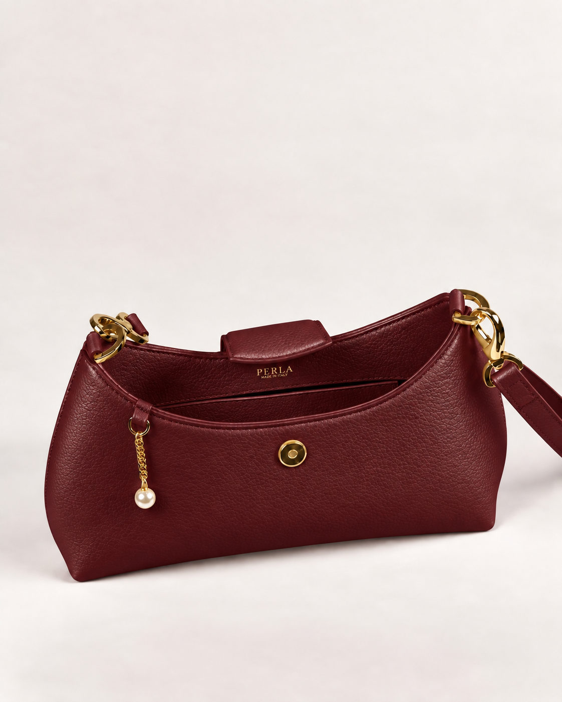 PERLA N°5 Shoulder Bag — Vitello Granato — Bordeaux — 03