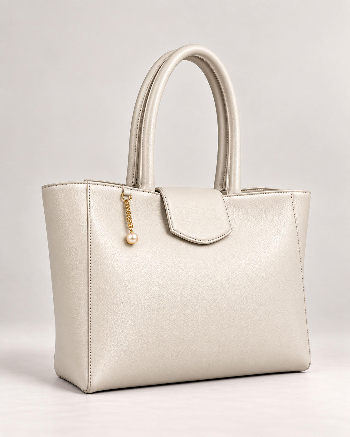 PERLA N°4 Tote — Vitello Granato — Pearl White — 02