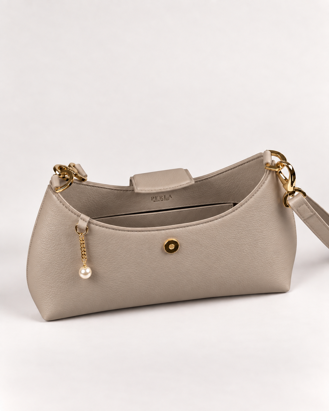 PERLA N°5 Shoulder Bag — Vitello Granato — Taupe — 03