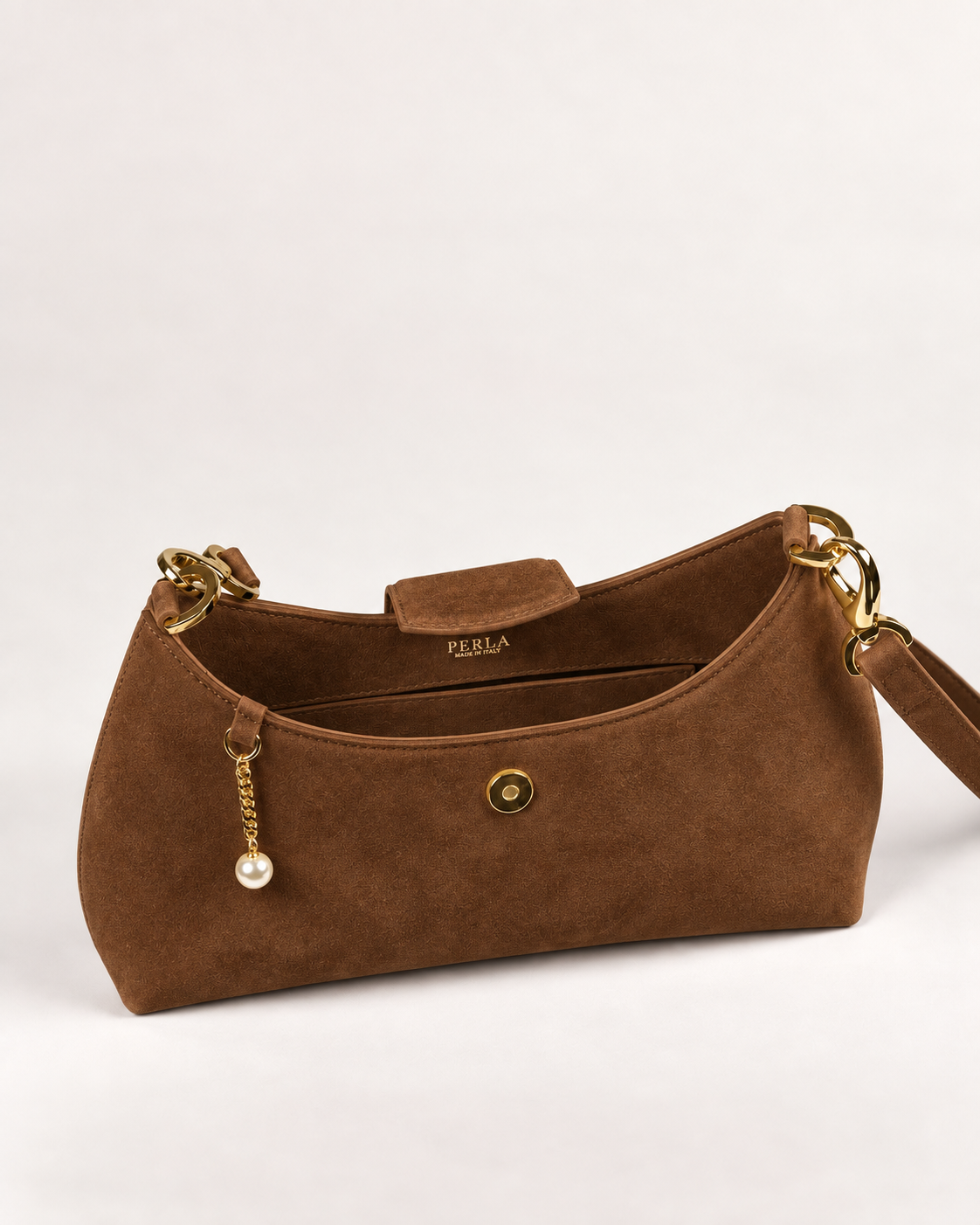 PERLA N°5 Shoulder Bag — Suede — Chocolate — 01