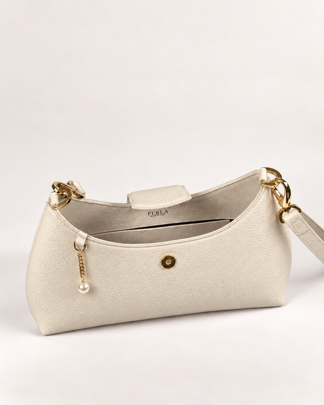 PERLA N°5 Shoulder Bag — Vitello Granato — Pearl White — 01