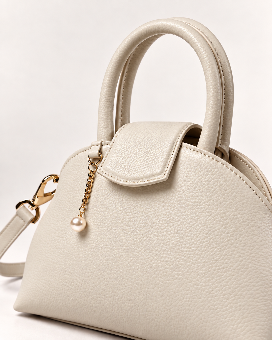 PERLA N°2 Top Handle — Vitello Granato — Pearl White — 03