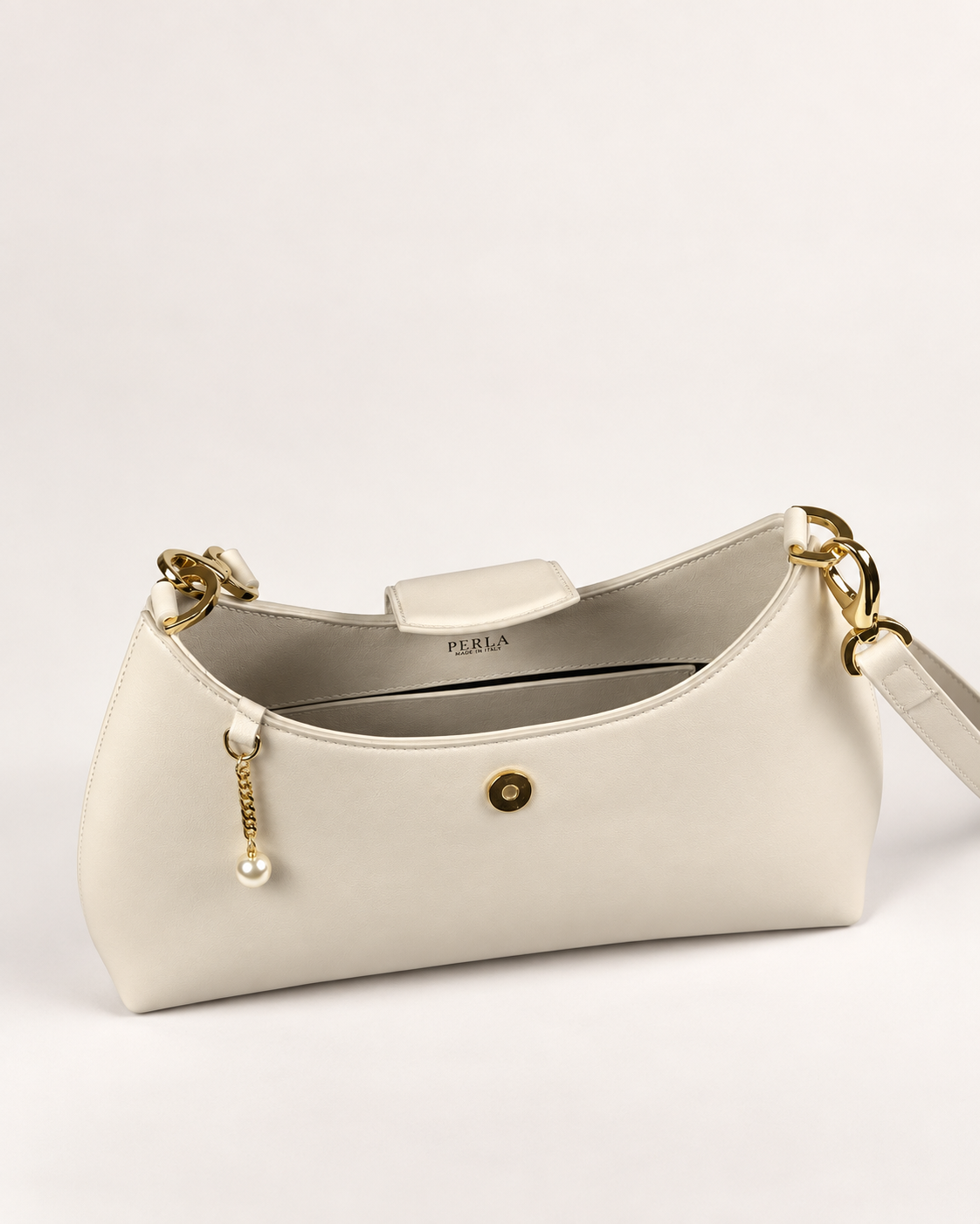 PERLA N°5 Shoulder Bag — Vitello Natural — Pearl White — 03