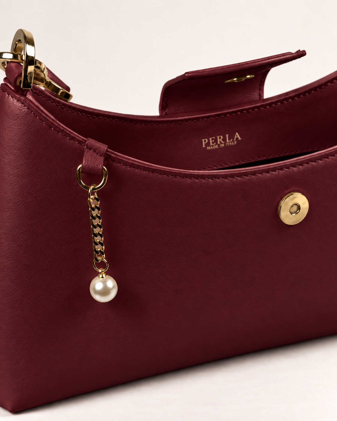 PERLA N°5 Shoulder Bag — Vitello Natural — Bordeaux — 05