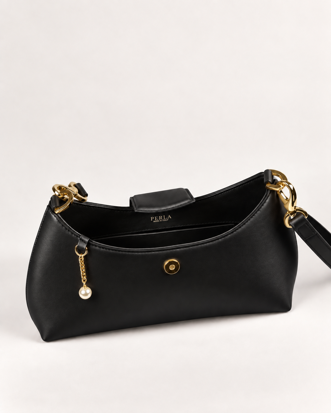 PERLA N°5 Shoulder Bag — Vitello Natural — Black — 03