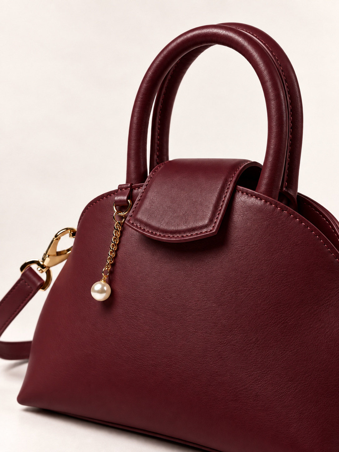 PERLA N°2 Top Handle — Vitello Natural — Bordeaux — 04