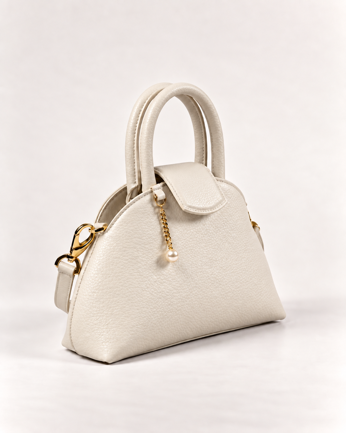 PERLA N°2 Top Handle — Vitello Granato — Pearl White — 02