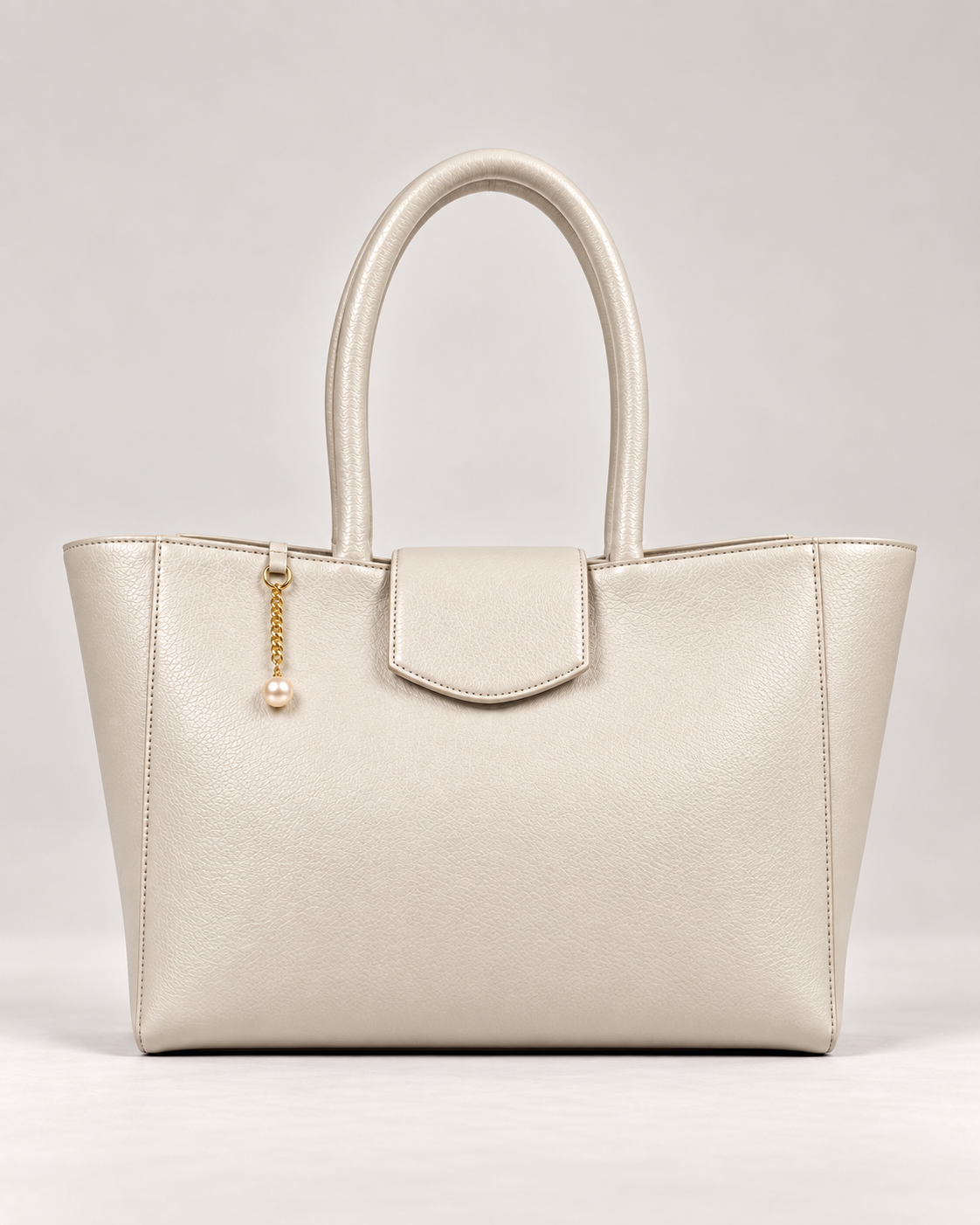 PERLA N°4 Tote — Vitello Granato — Pearl White — 01